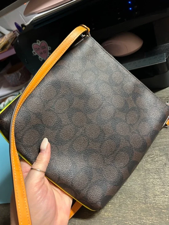 Coach Mini Rowan File Bag in Colorblock Signature Canvas. 
Purple Orange Yellow - Picture 2 of 5